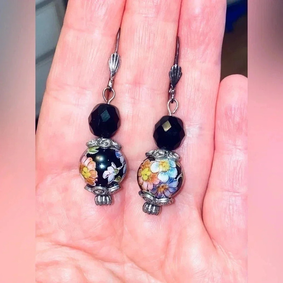 VTG ceramic & natural stones , hand painted jewelry set , made  in Israel 🇮🇱 - Picture 3 of 7